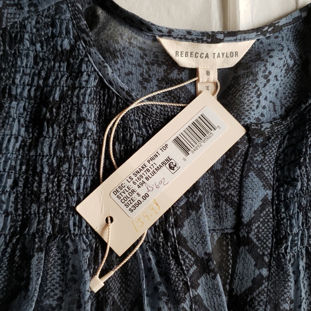 Rebecca Taylor New SILK Drawstring Blouse Top Long Sleeves Sheer Blue Womens🎉HP - Picture 10 of 15